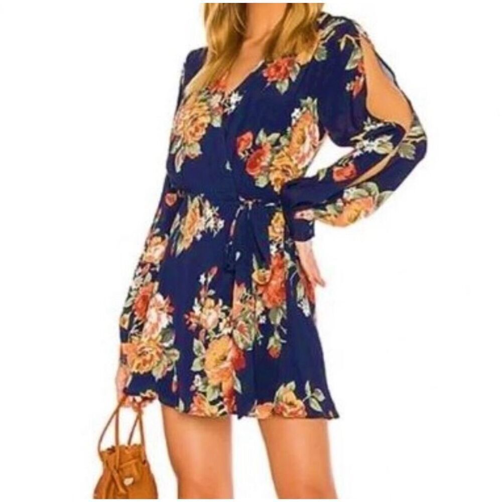 ✨Privacy Please Artesia Mini Wrap Sz XS Dress Lined Billowy Split Sleeve✨